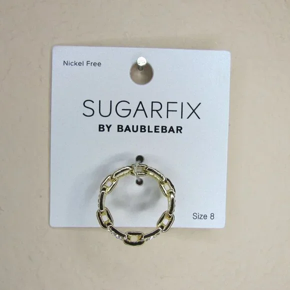 SUGARFIX by BaubleBar Crystal Link Chain Ring  Size 8  Gold - Picture 3 of 3